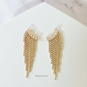 Gold Tone CZ Curved Tapered Baguette Cascading Earrings